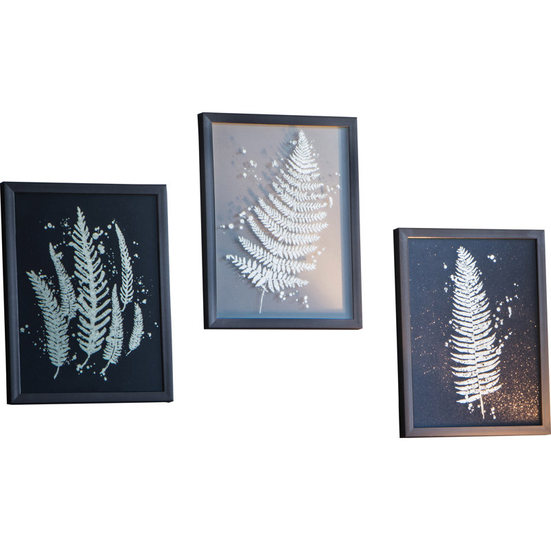 World Menagerie 'Gold Ferns' 3 Piece Framed Graphic Art Print on Glass
